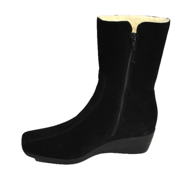 New! La Canadienne Elena Waterproof Wedge Bootie Shearling Lined Black 7.5 DD516